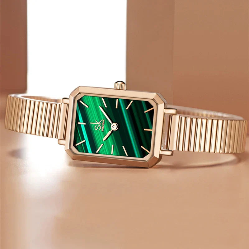 SK Luxury Women’s Quartz Watch – Rectangle Dial, Stainless Steel or Leather Strap Wristwatch