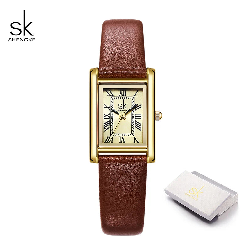 SK Women’s Classic Quartz Watch – Luxury Rectangle Dial, Waterproof Wristwatch