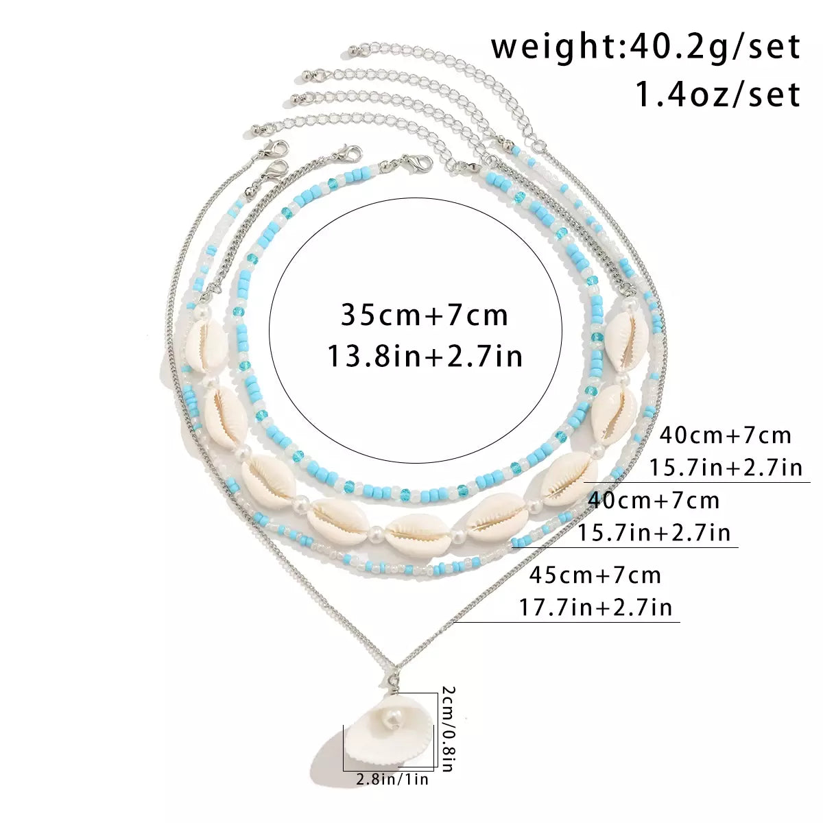 Blue Shell Harmony Dual Bead Necklace for Women – Fashionable Alloy Jewelry