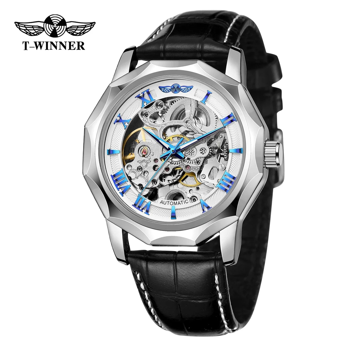 T-Winner Men’s Automatic Mechanical Watch – Leather Strap Luminous Dial Timepiece
