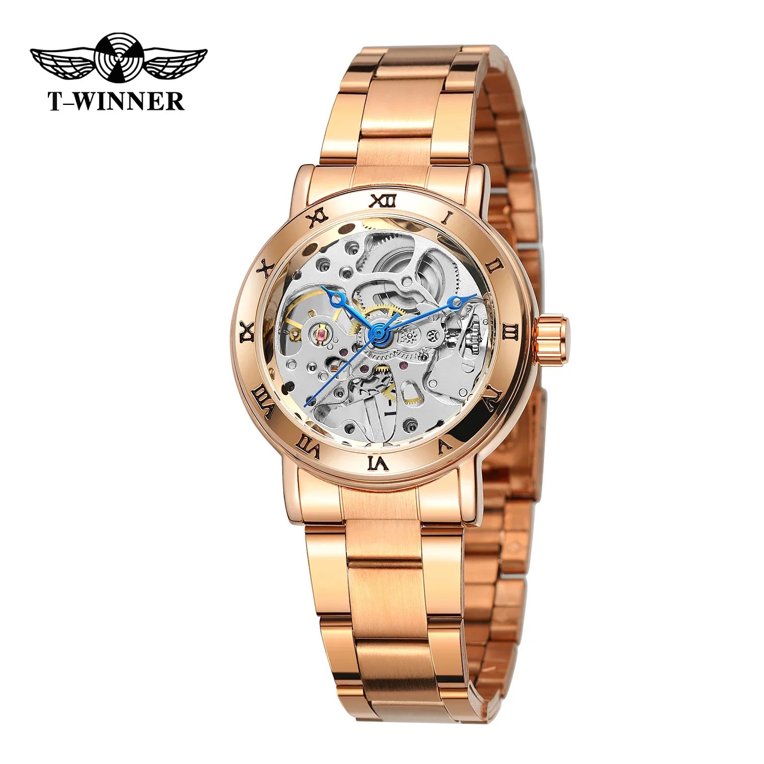 T-Winner Women’s Skeleton Mechanical Watch – Stainless Steel, Luminous Analog Timepiece