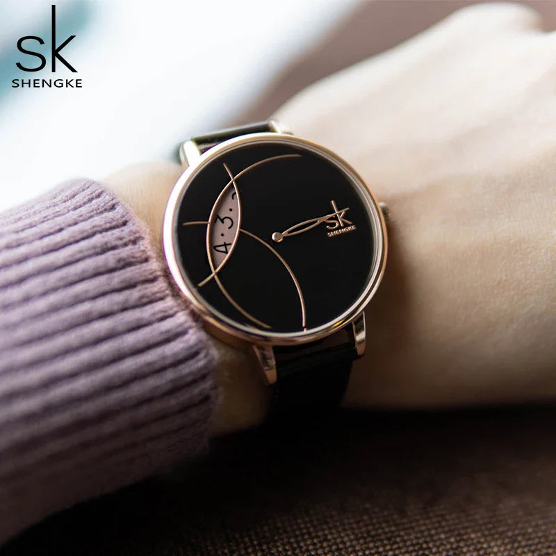 SK Women’s Quartz Watch – Stylish Stainless Steel Mesh & Leather Casual Timepiece