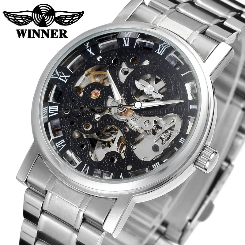 T-Winner Men’s Skeleton Automatic Mechanical Watch – Stainless Steel Fashion Timepiece