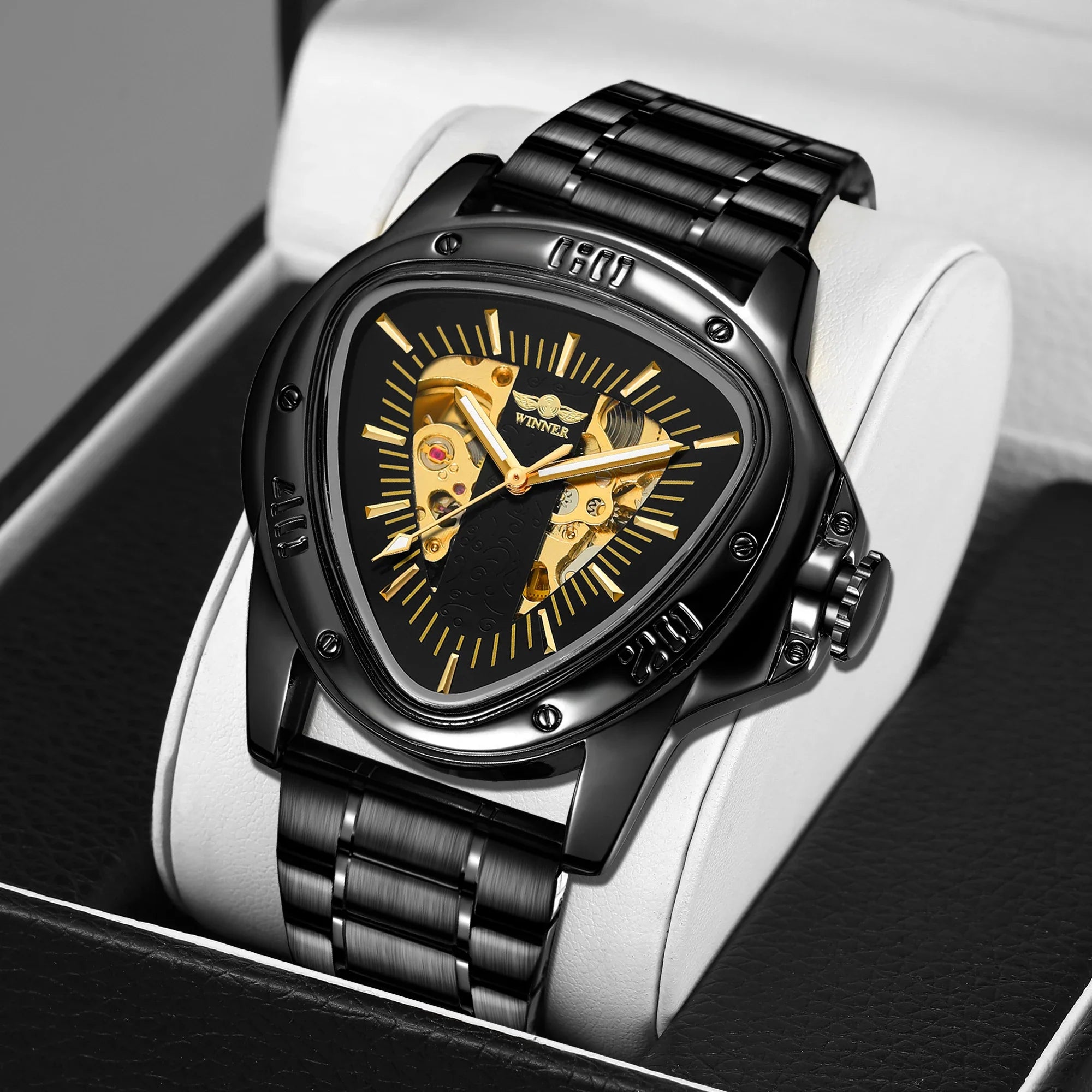 T-Winner Men’s Mechanical Triangle Watch – Luminous Stainless Steel Wristwatch