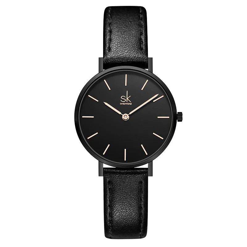 SK Women’s Quartz Watch – Cute Shell Dial, Leather Strap, 32MM Waterproof Wristwatch