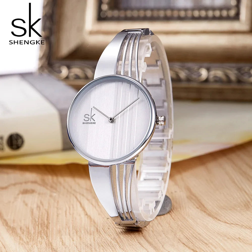 SK Women’s Quartz Watch – Fashion Stainless Steel Bracelet Wristwatch with Round Dial