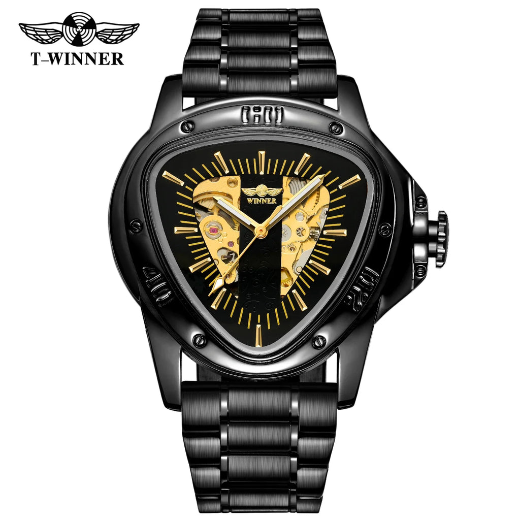 T-Winner Men’s Mechanical Triangle Watch – Luminous Stainless Steel Wristwatch