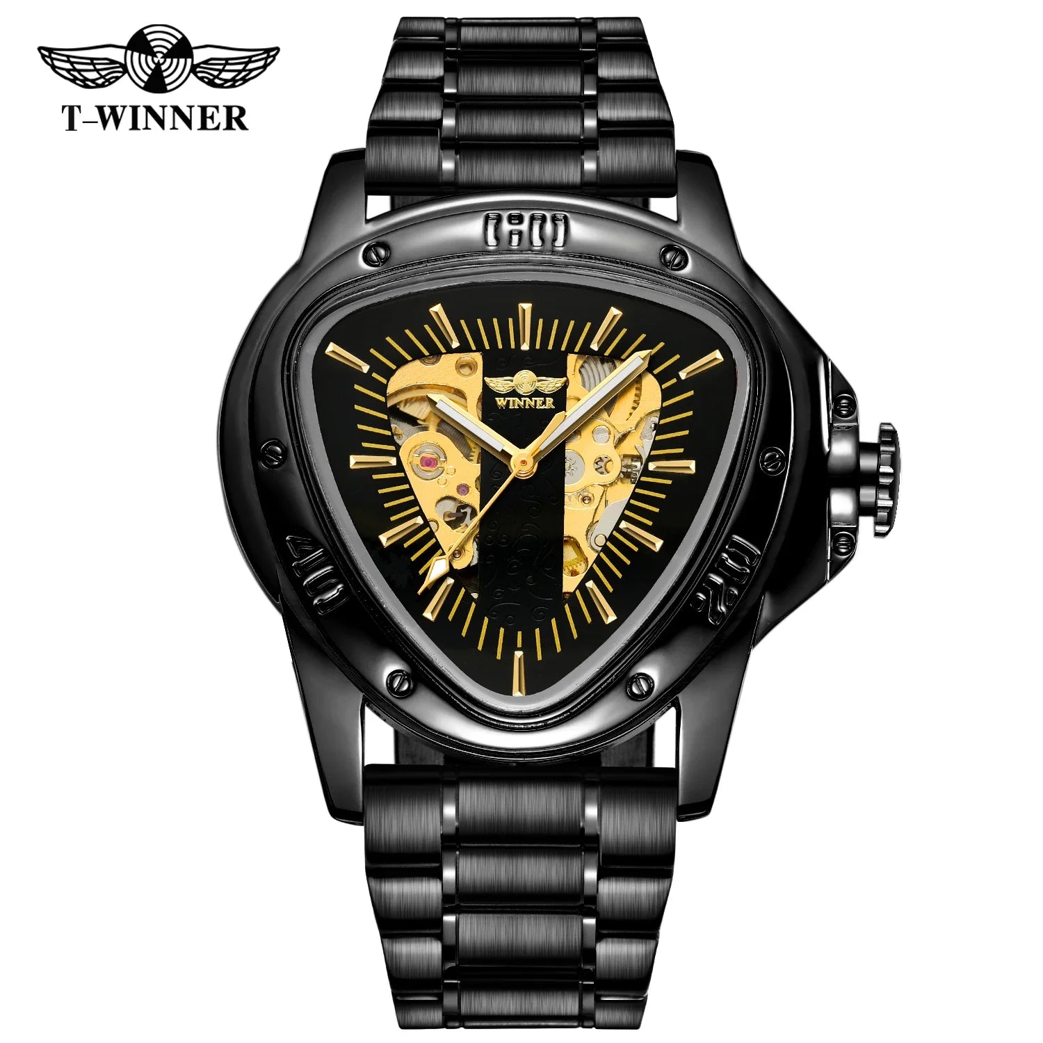 T-Winner Men’s Mechanical Triangle Watch – Luminous Stainless Steel Wristwatch