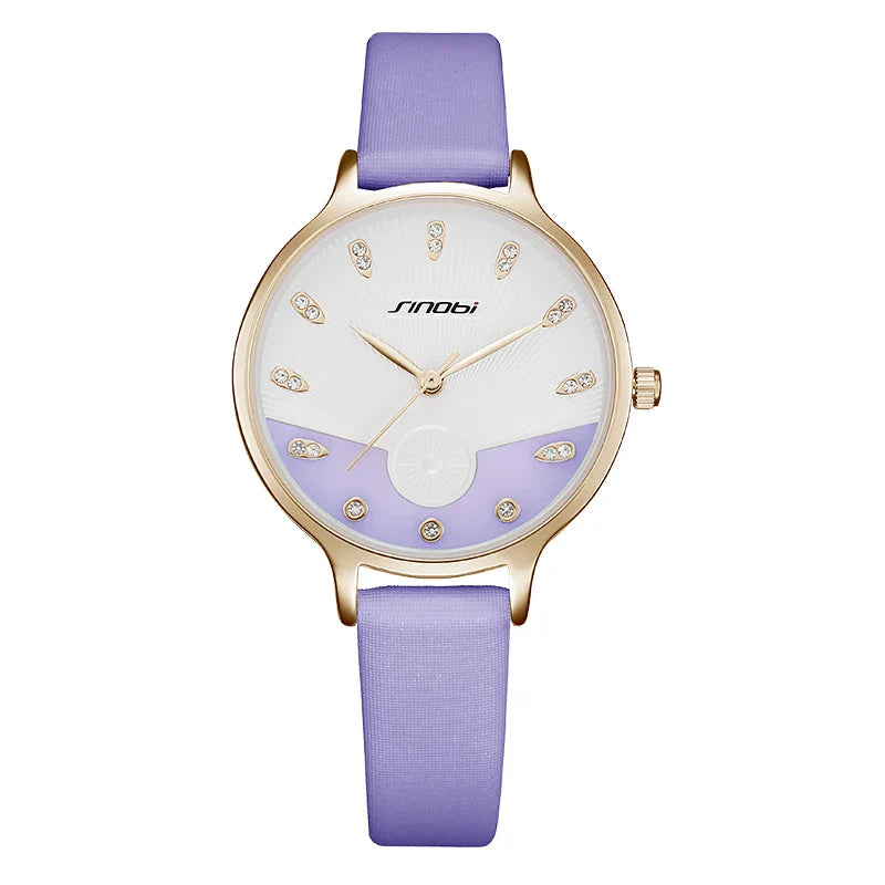 SINOBO Women's Leather Strap Quartz Watch – Waterproof Retro Style Ladies Timepiece