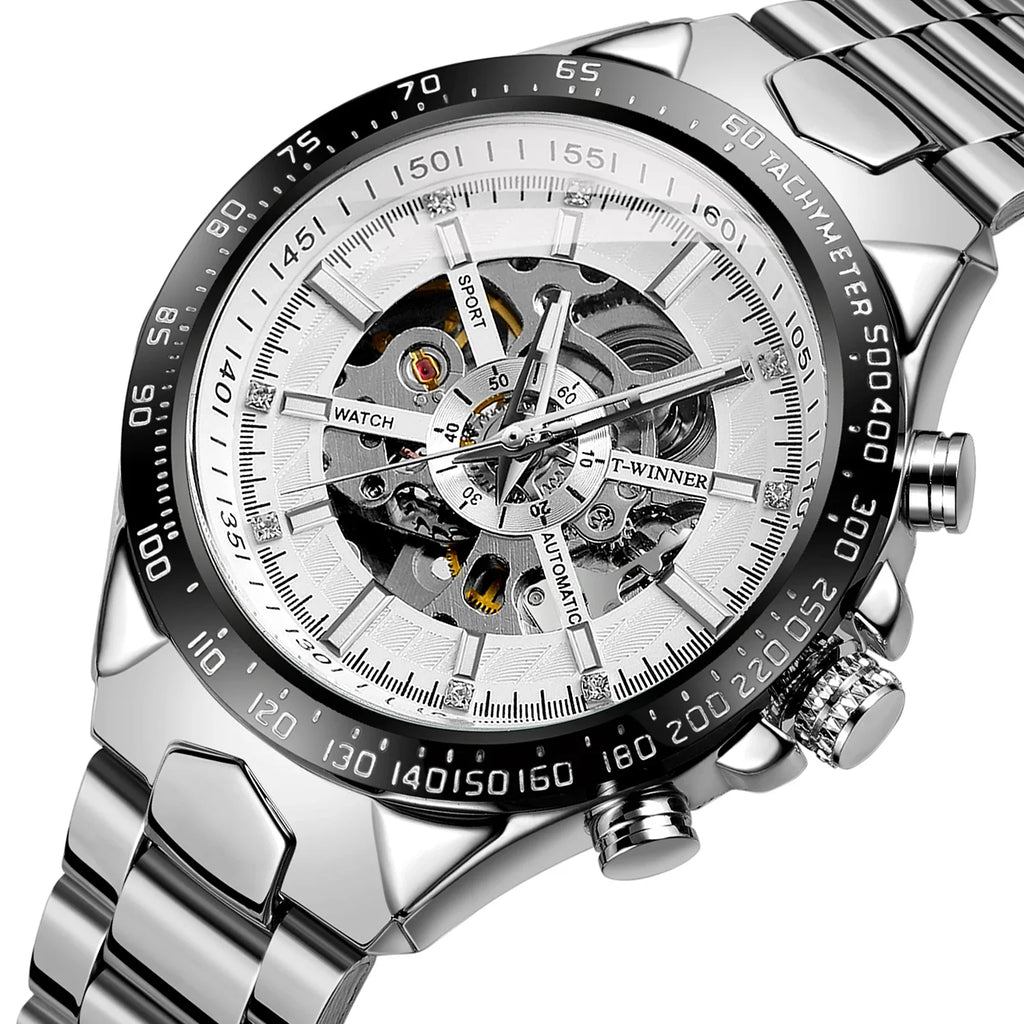 T-Winner Men’s Luxury Automatic Mechanical Watch – Stainless Steel Tourbillon Wristwatch