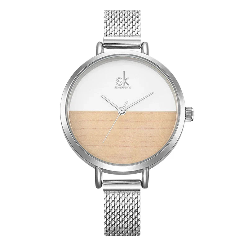 SK Women’s Wooden Quartz Watch – Ultra-Thin Analog Luxury Wristwatch, Fashionable