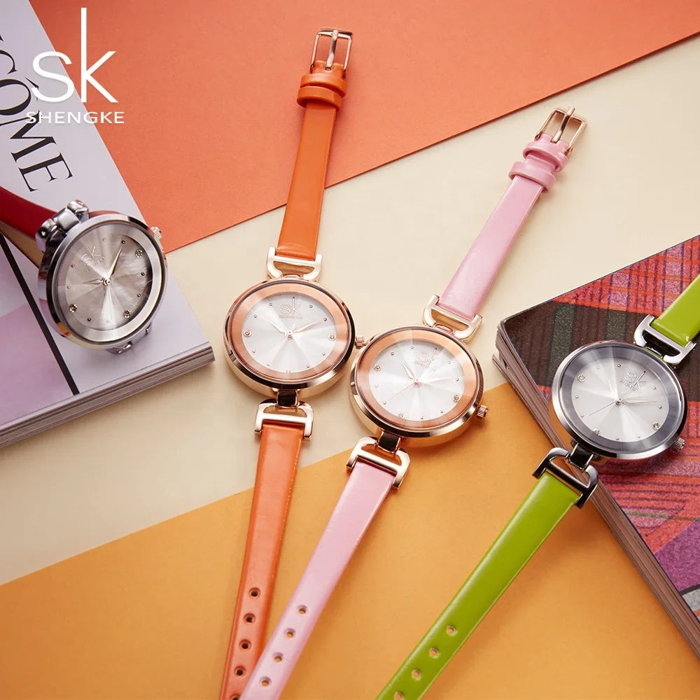 SK Women’s Leather Strap Watch – Luxury Waterproof Fashion Wristwatch