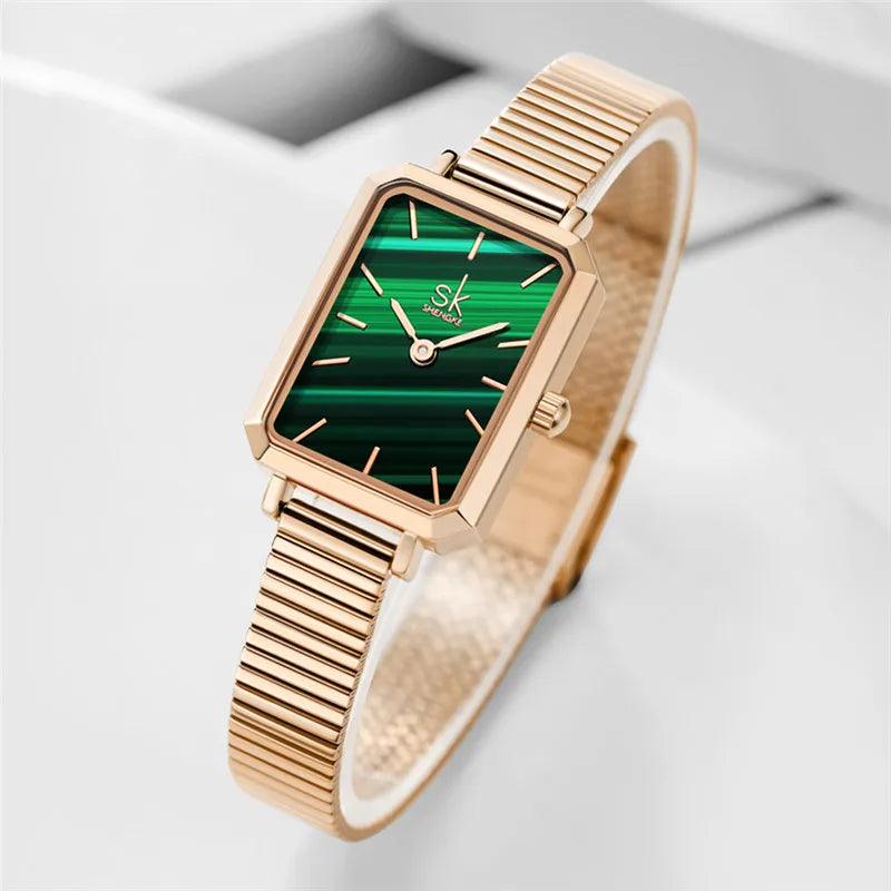 SK Luxury Women’s Quartz Watch – Rectangle Dial, Stainless Steel or Leather Strap Wristwatch