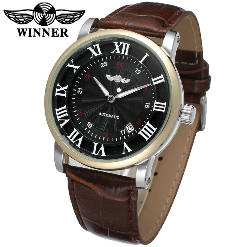 T-Winner Men’s Automatic Mechanical Watch – Retro Leather Strap, Shock Resistant