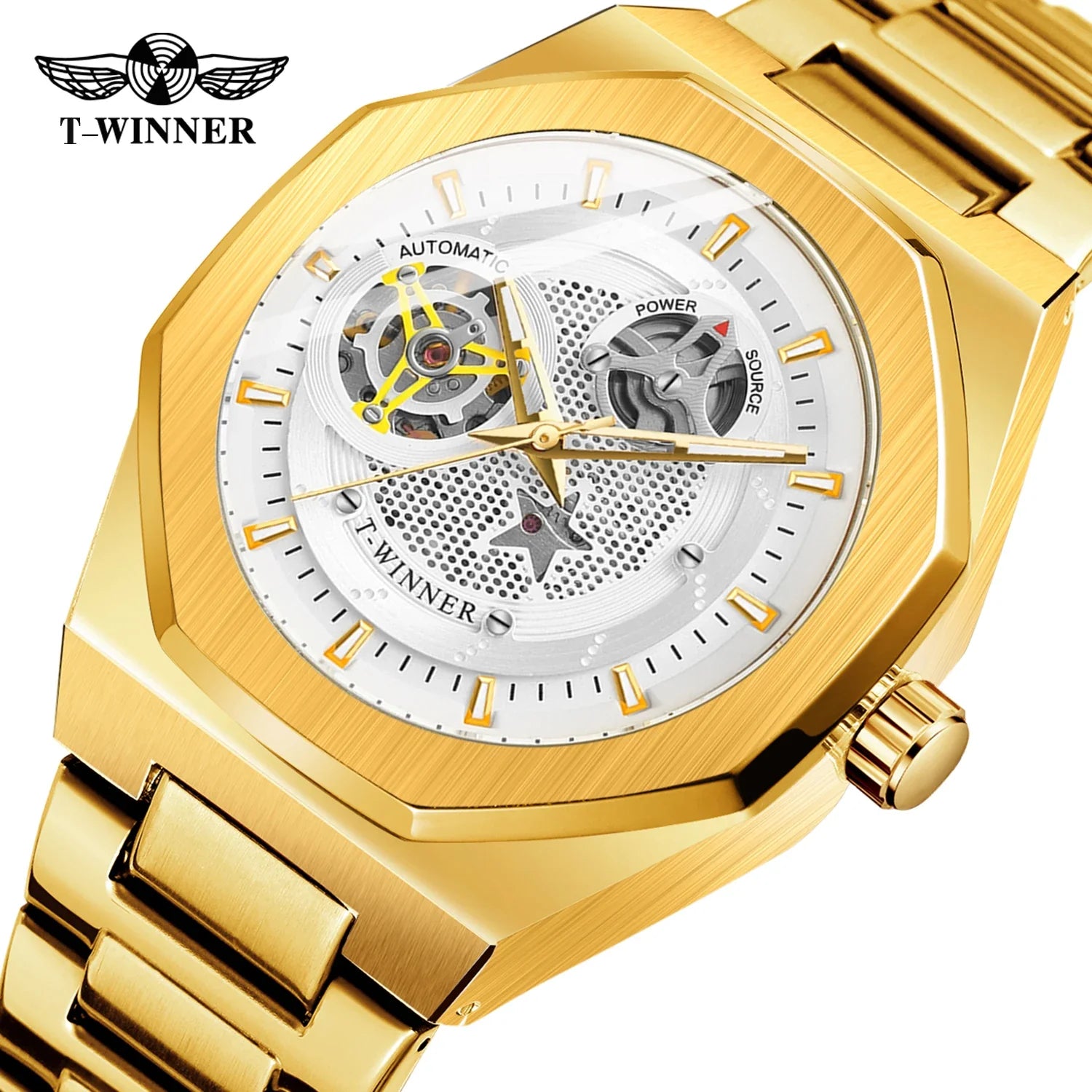 T-Winner Men's Skeleton Automatic Watch – Classic Stainless Steel Mechanical Timepiece