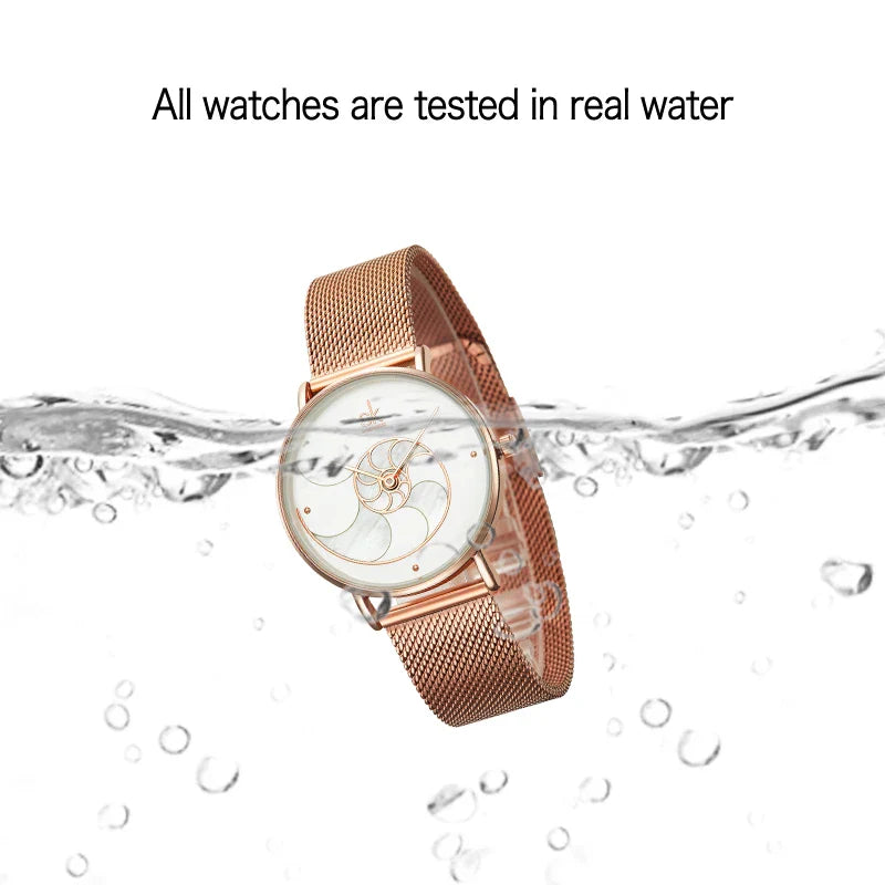 SK Ultra-Thin Women’s Quartz Watch – Stainless Steel Mesh Band, 3ATM Waterproof