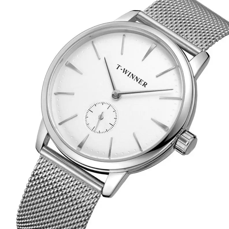T-Winner Men's Mechanical Watch – Stainless Steel Mesh Strap Automatic Timepiece