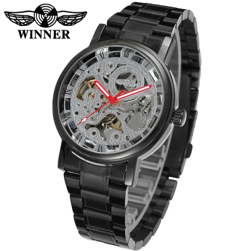 T-Winner Men’s Skeleton Automatic Mechanical Watch – Stainless Steel Fashion Timepiece