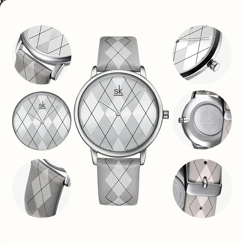 SK Women’s Vintage Quartz Watch – Leather Strap, Waterproof Design