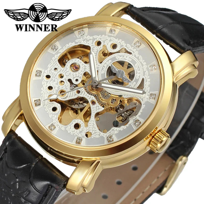 T-WINNER Skeleton Automatic Mechanical Watch for Men – Luxury Leather Strap Timepiece