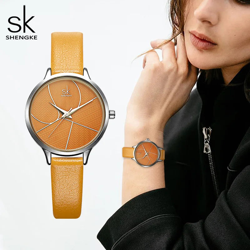 SK Women’s Quartz Watch with PU Leather Strap – Minimalist Dial, 3ATM Waterproof