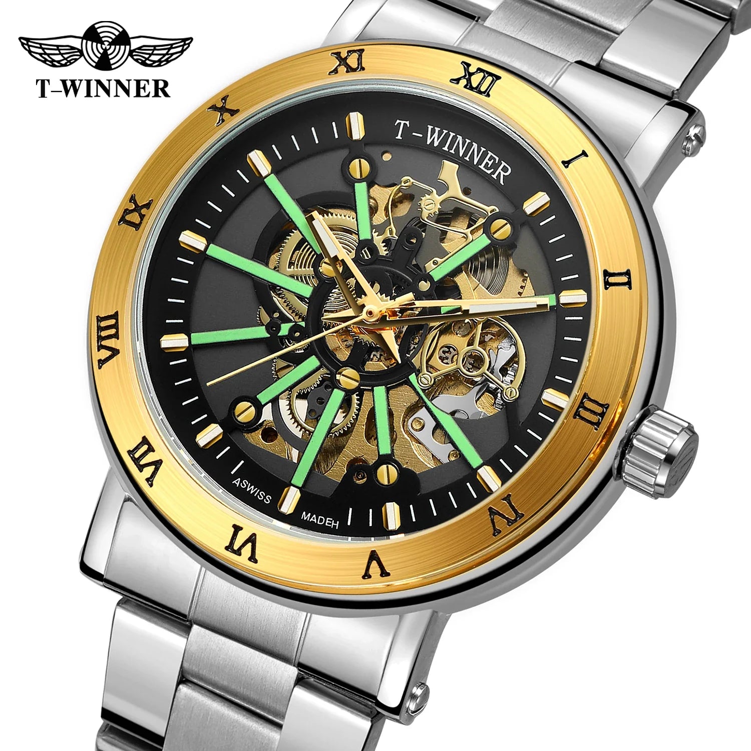 T-Winner Luxury Men’s Automatic Mechanical Watch – Luminous Dial, Water Resistant