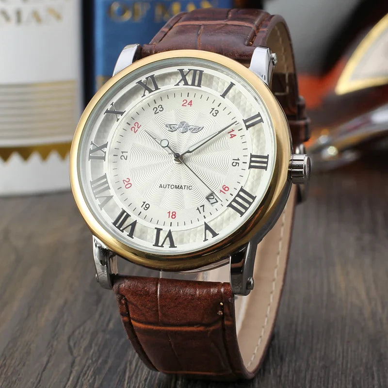 T-Winner Men’s Automatic Mechanical Watch – Retro Leather Strap, Shock Resistant