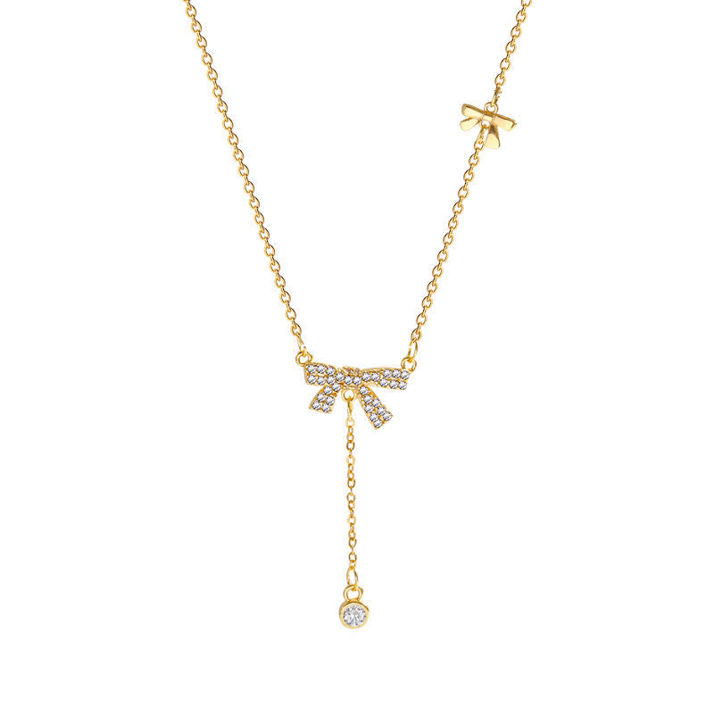 Bow and Bee Pearl Pendant Necklace for Women – Korean Style Titanium Steel Jewelry
