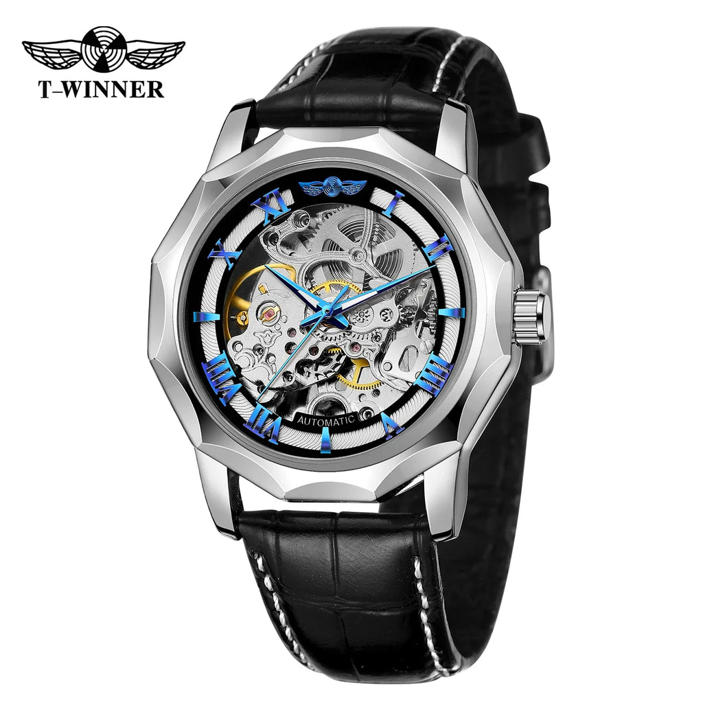 T-Winner Men’s Automatic Mechanical Watch – Leather Strap Luminous Dial Timepiece