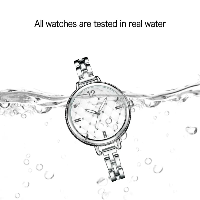 SK Women’s Luxury Alloy Bracelet Watch – Round Quartz Waterproof Wristwatch