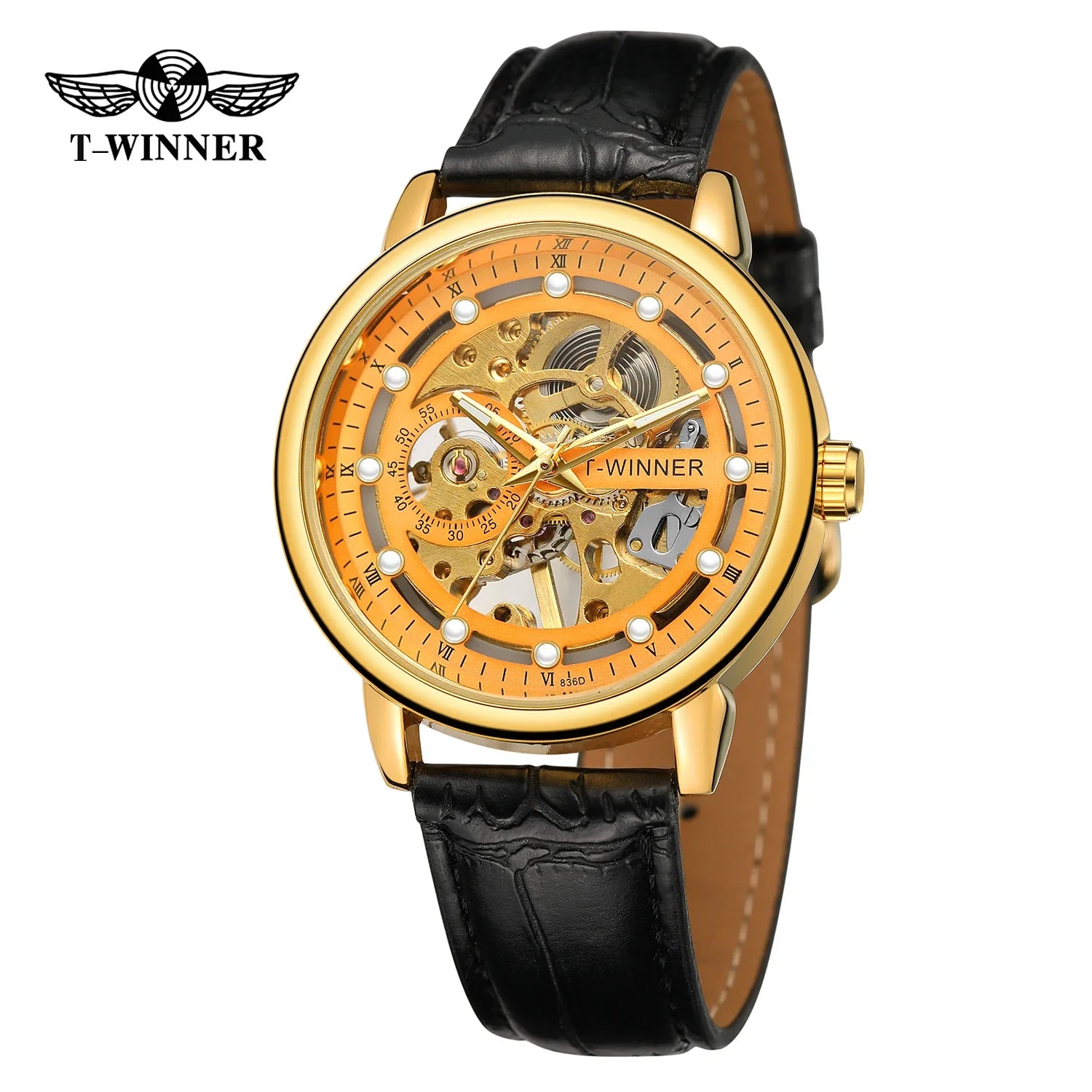 T-Winner Men's Mechanical Watch – Luminous Vintage Casual with Leather Strap