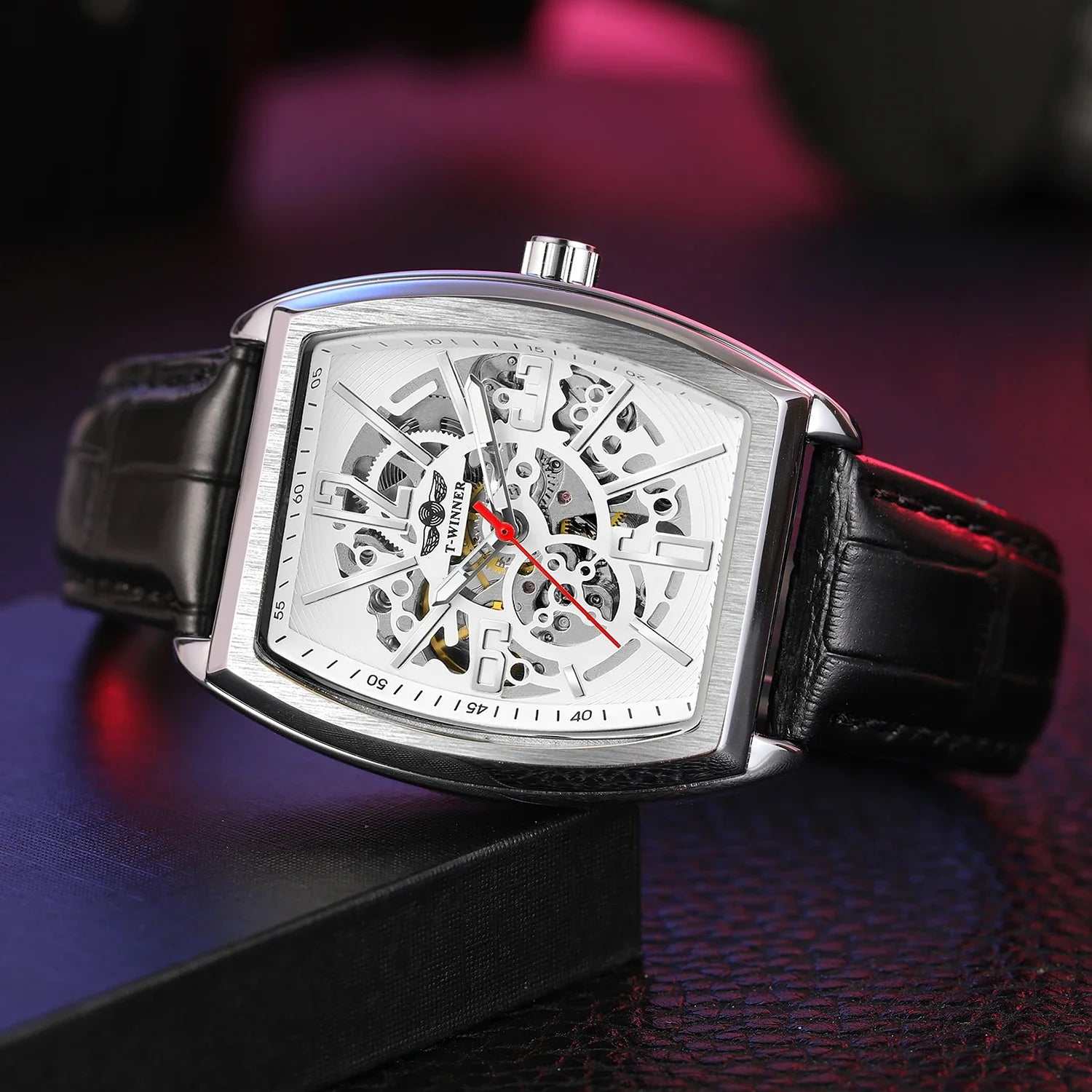 T-Winner Men’s Presidential Automatic Leather Strap Mechanical Watch – Luxury Oval Dial