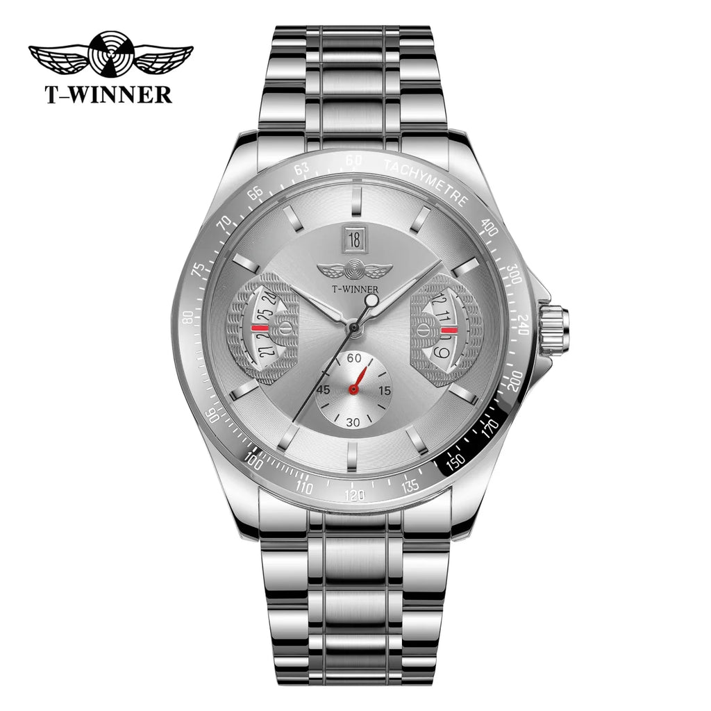 T-Winner Men’s Stainless Steel Automatic Watch – Water Resistant Travel Wristwatch