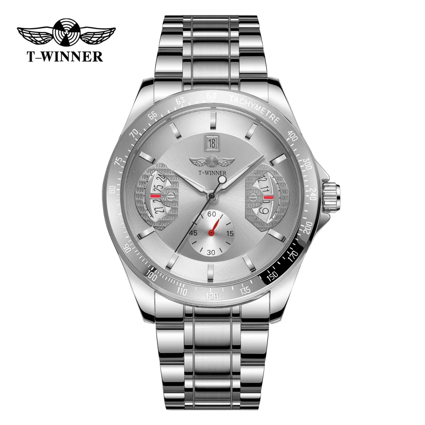 T-Winner Men’s Stainless Steel Automatic Watch – Water Resistant Travel Wristwatch