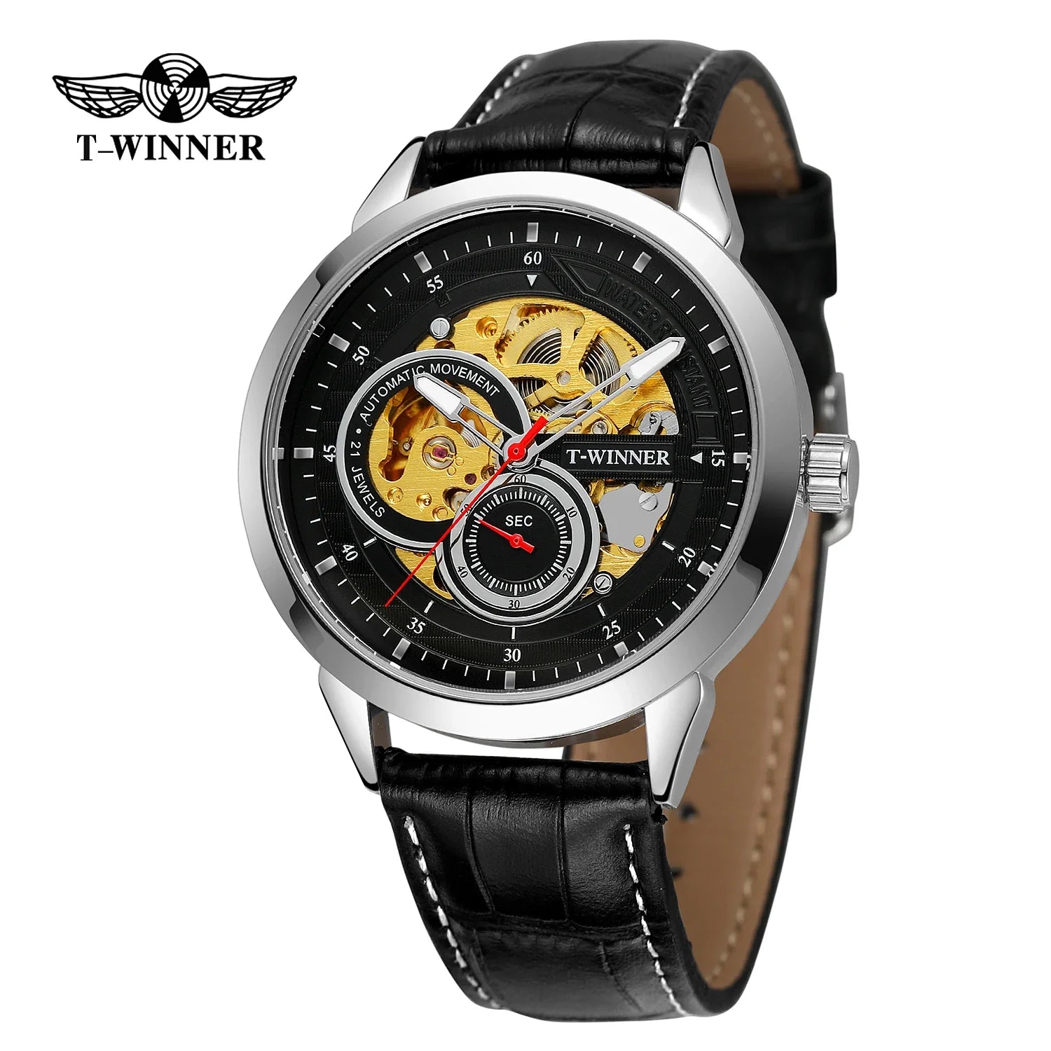 T-WINNER Skeleton Automatic Mechanical Watch for Men – Leather Strap Luxury Timepiece