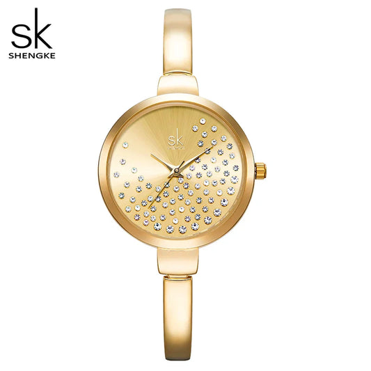 SK Women’s Quartz Watch – Diamond Accent Dial, Leather Strap, 3ATM Water Resistant