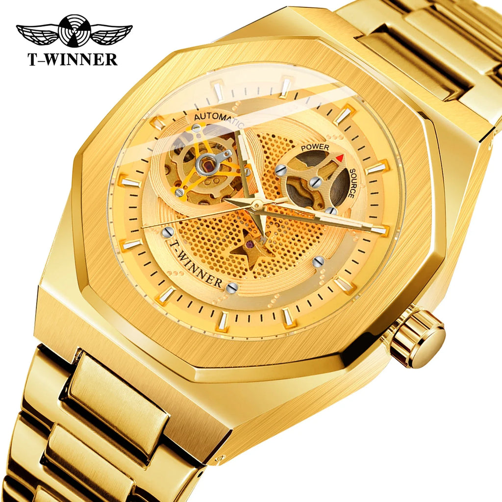T-Winner Men's Skeleton Automatic Watch – Classic Stainless Steel Mechanical Timepiece