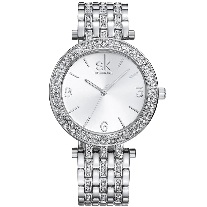 SK Women’s Luxury Diamond Quartz Watch – Iced Out Alloy Waterproof Timepiece
