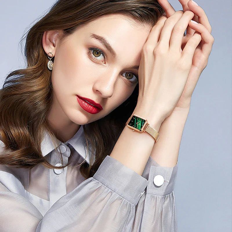 SK Luxury Women’s Quartz Watch – Rectangle Dial, Stainless Steel or Leather Strap Wristwatch