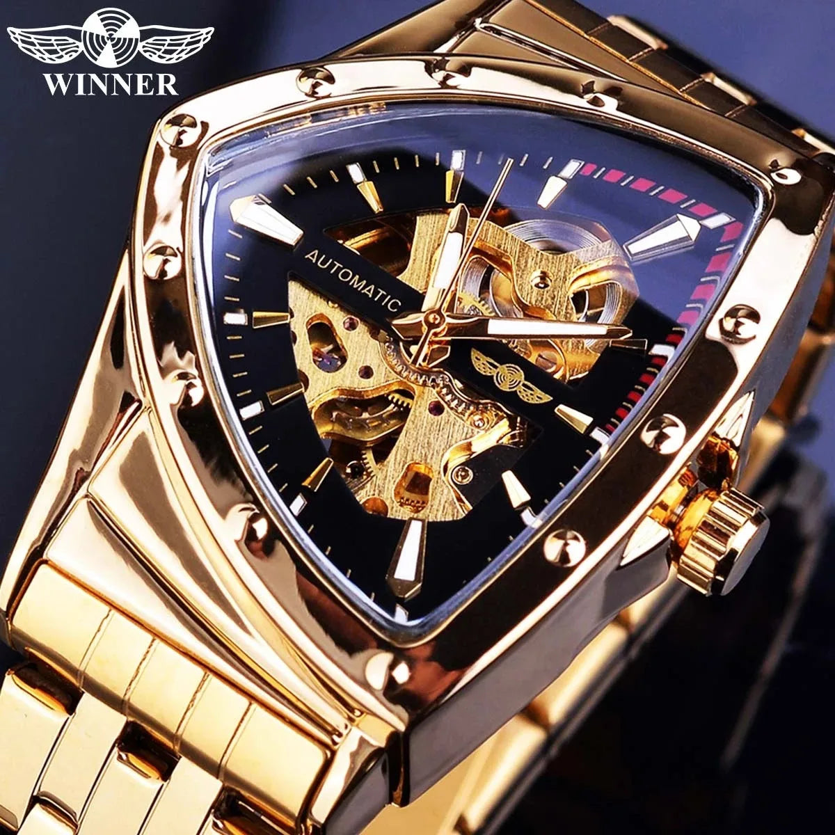 T-Winner Men’s Mechanical Watch – Triangular Dial Automatic Stainless Steel Band