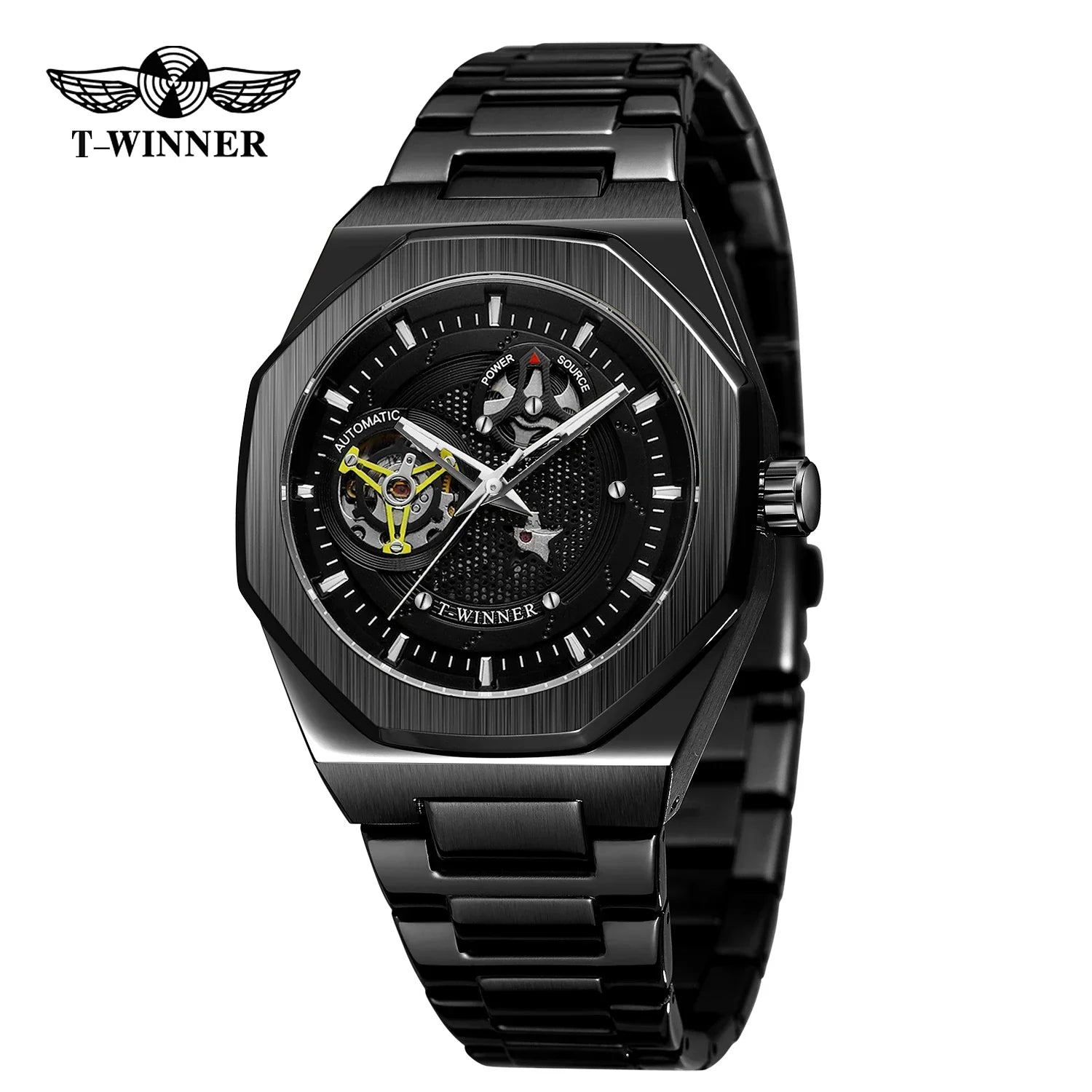 T-Winner Men's Skeleton Automatic Watch – Classic Stainless Steel Mechanical Timepiece