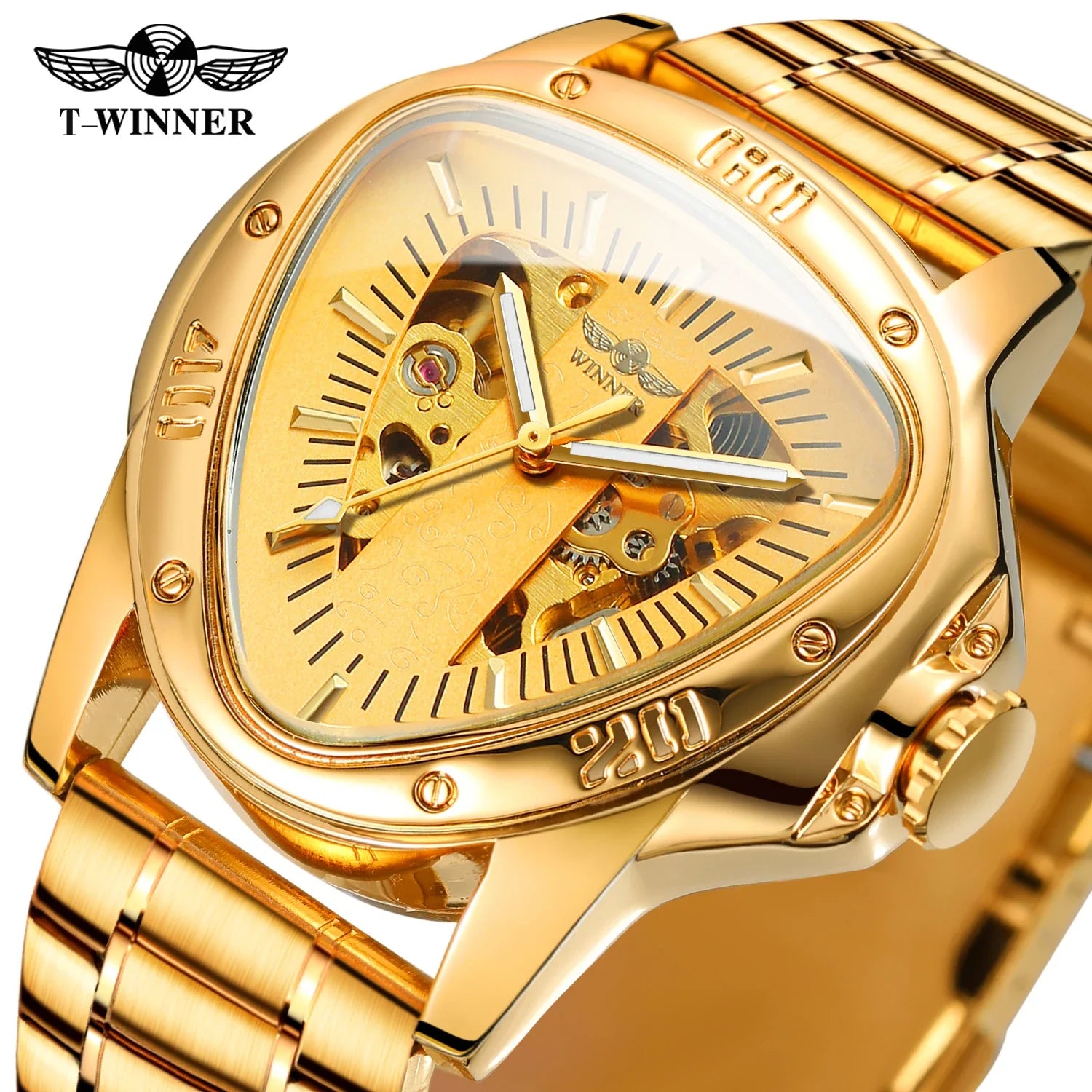 T-Winner Men’s Mechanical Triangle Watch – Luminous Stainless Steel Wristwatch