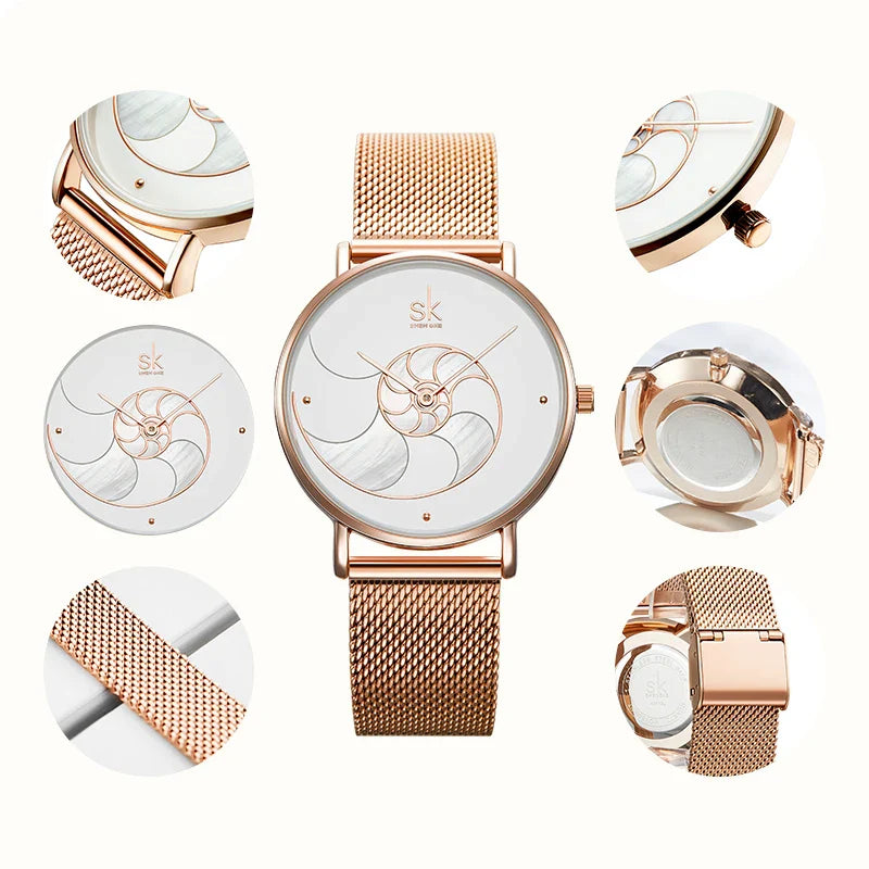 SK Ultra-Thin Women’s Quartz Watch – Stainless Steel Mesh Band, 3ATM Waterproof