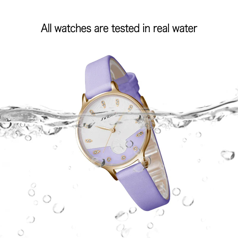 SINOBO Women's Leather Strap Quartz Watch – Waterproof Retro Style Ladies Timepiece