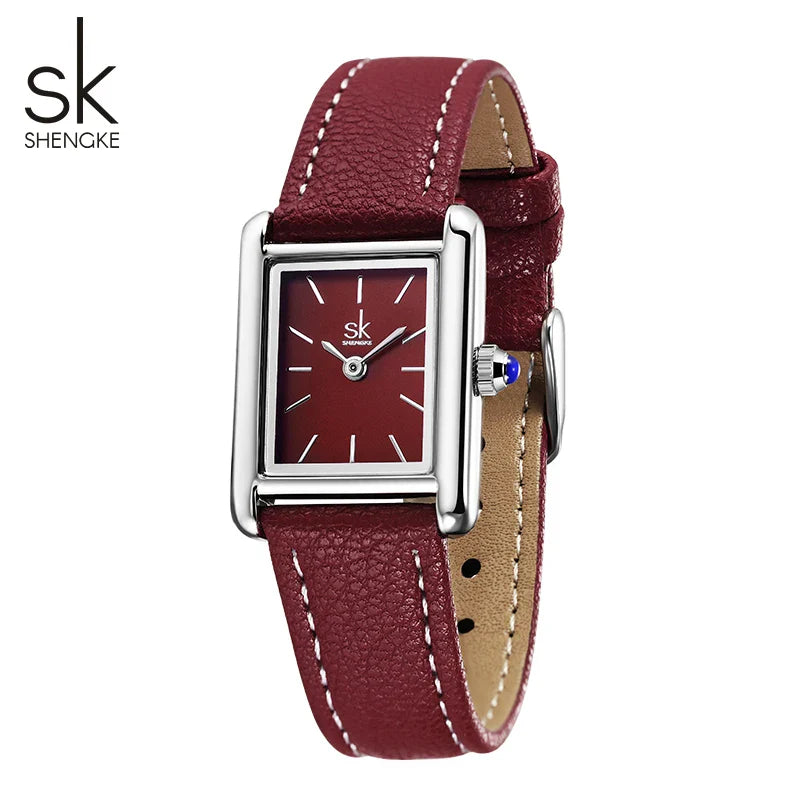 SK Women’s Square Quartz Watch – Leather Strap, Water-Resistant Luxury Wristwatch