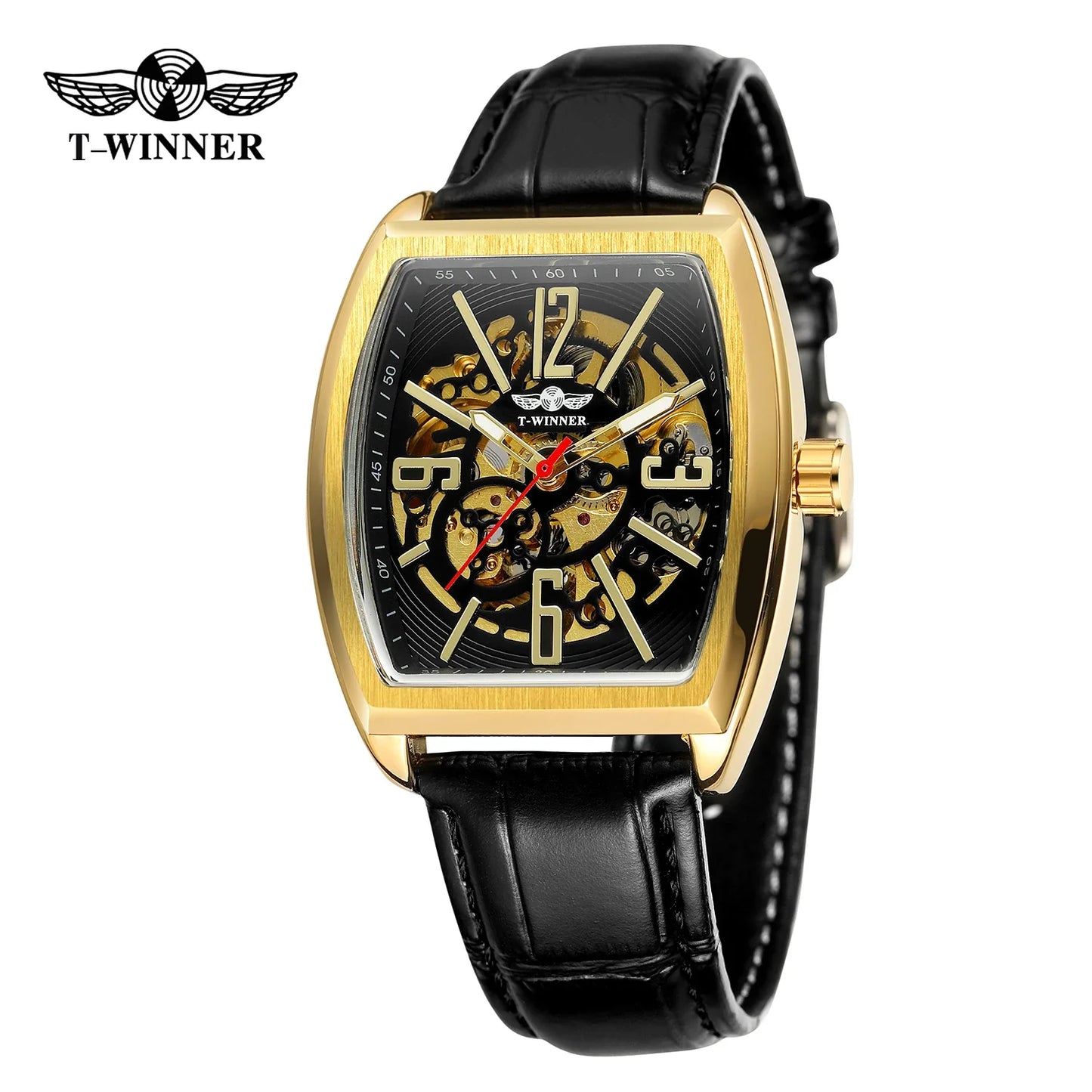 T-Winner Men’s Presidential Automatic Leather Strap Mechanical Watch – Luxury Oval Dial