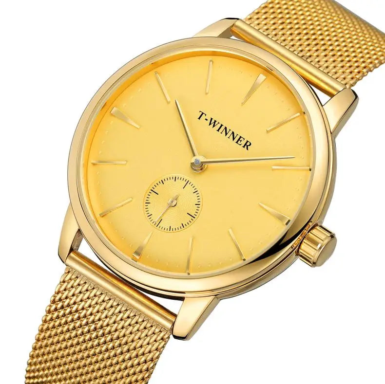 T-Winner Men's Mechanical Watch – Stainless Steel Mesh Strap Automatic Timepiece