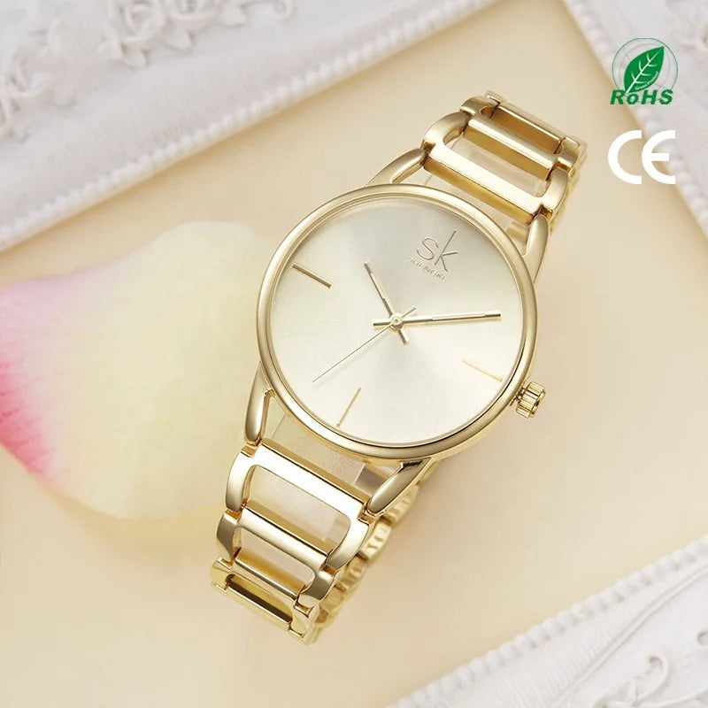 SK Women’s Casual Quartz Leather Strap Watch – Round Analog Waterproof Wristwatch