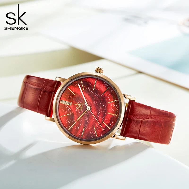 SK Women’s Quartz Watch – Starry Sky Dial, Waterproof Minimalist Lady Wristwatch