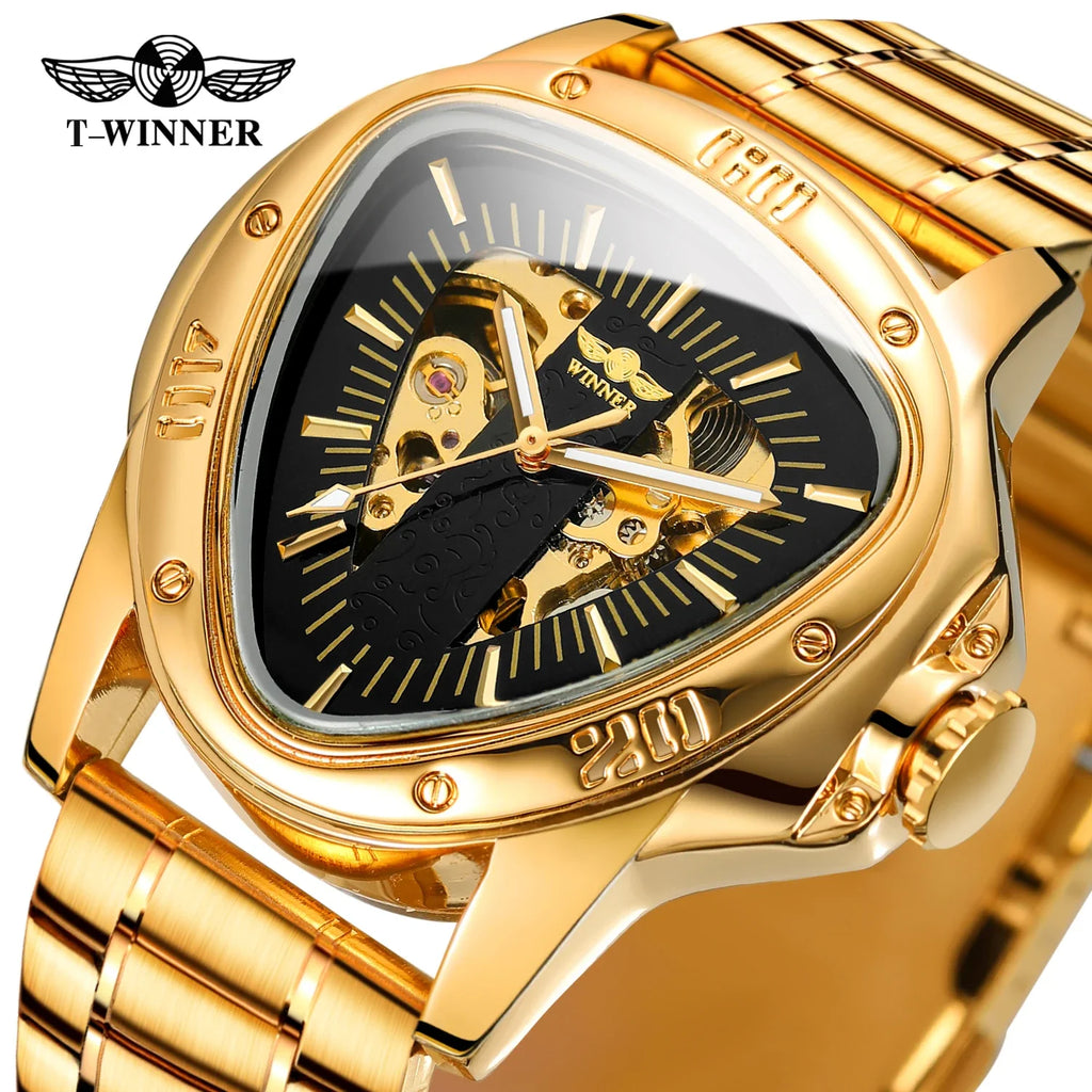 T-Winner Men’s Mechanical Triangle Watch – Luminous Stainless Steel Wristwatch